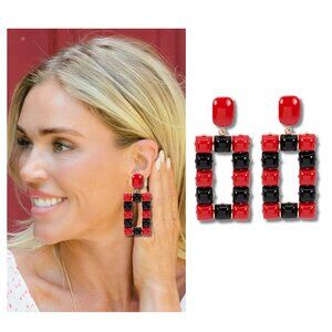 Black Red Acrylic Beaded Geometric UGA Georgia Football Team Colors Earrings